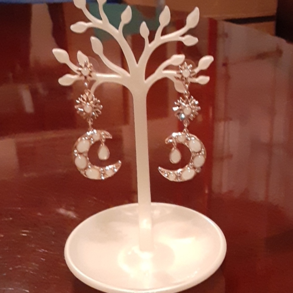 NWT- Dangling Crescent  Moon with Stars Earrings